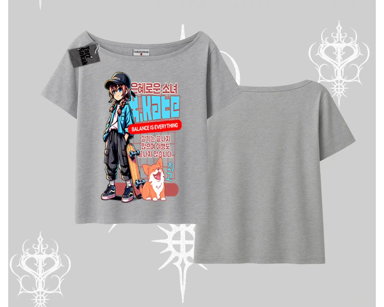 Kayık Yaka Tshirt Anime Hiker Girl Balance Is Everything Baskılı