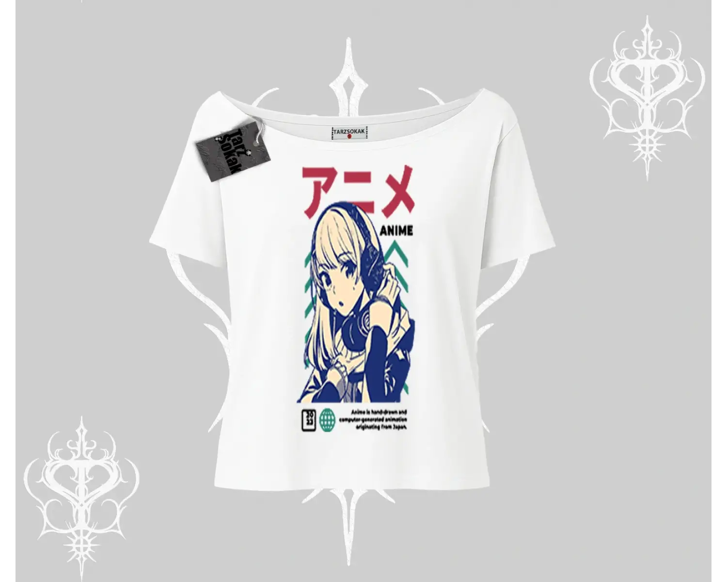Kayık Yaka Tshirt Anime Kız Desenli Japon Tarzı