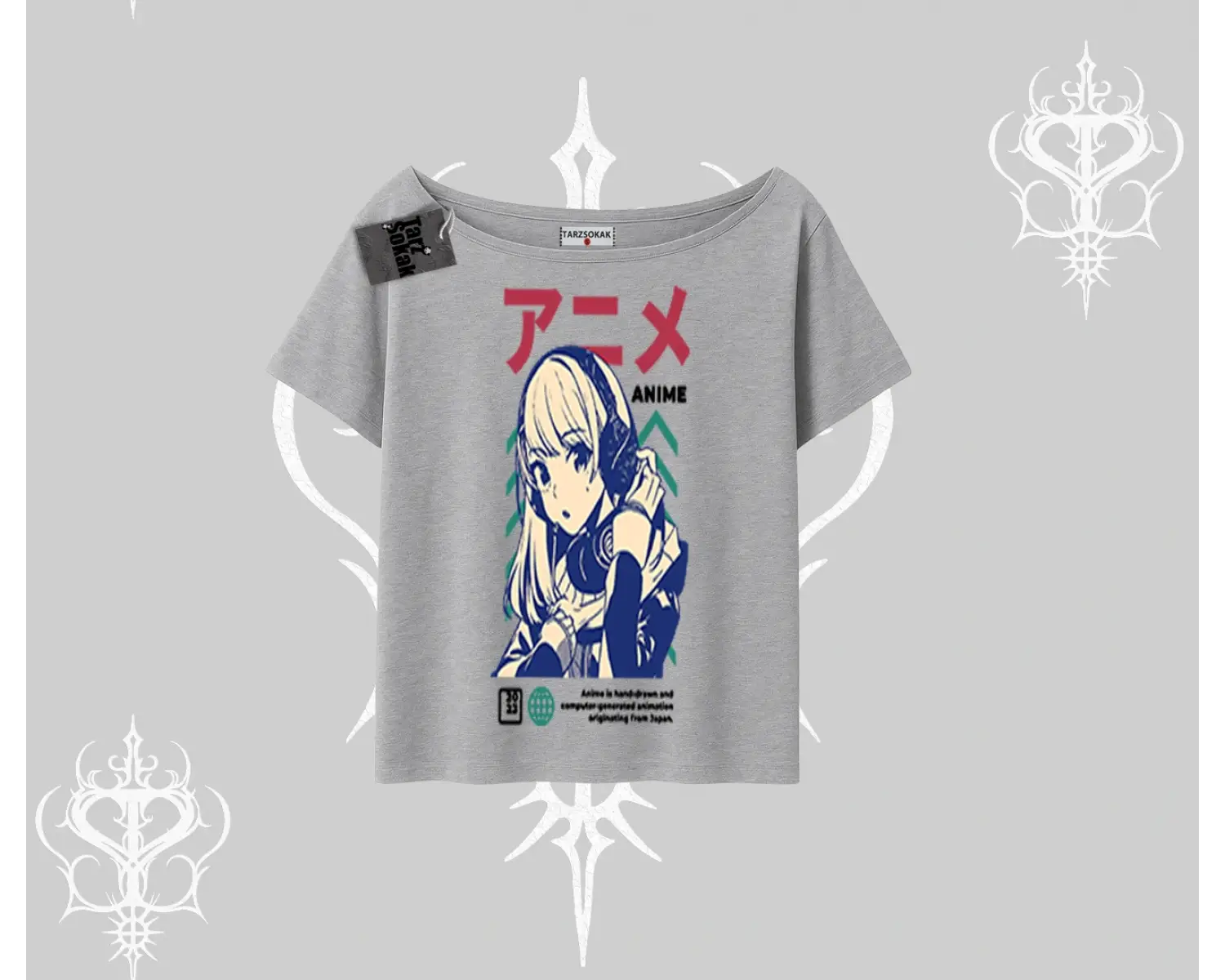 Kayık Yaka Tshirt Anime Kız Desenli Japon Tarzı