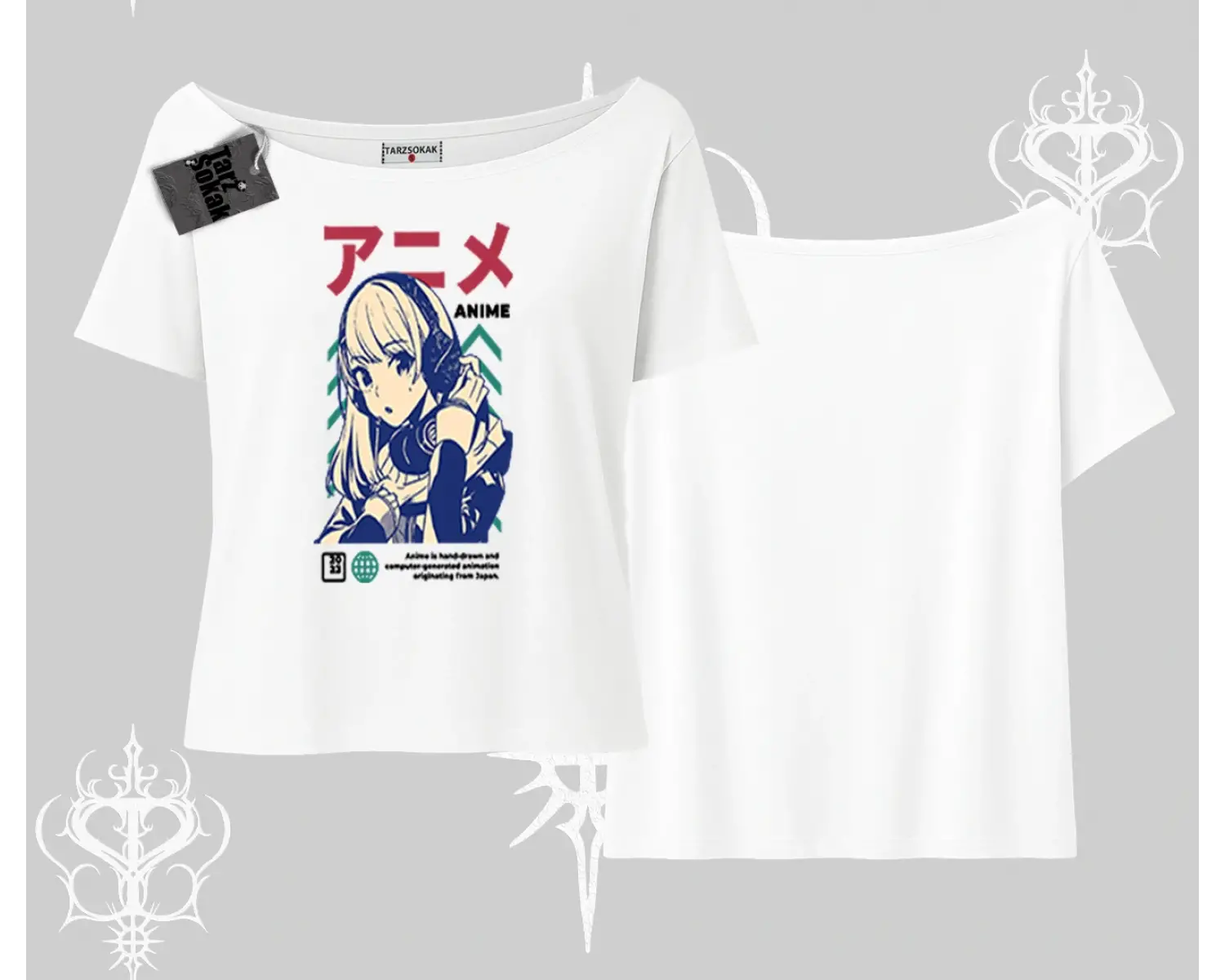 Kayık Yaka Tshirt Anime Kız Desenli Japon Tarzı