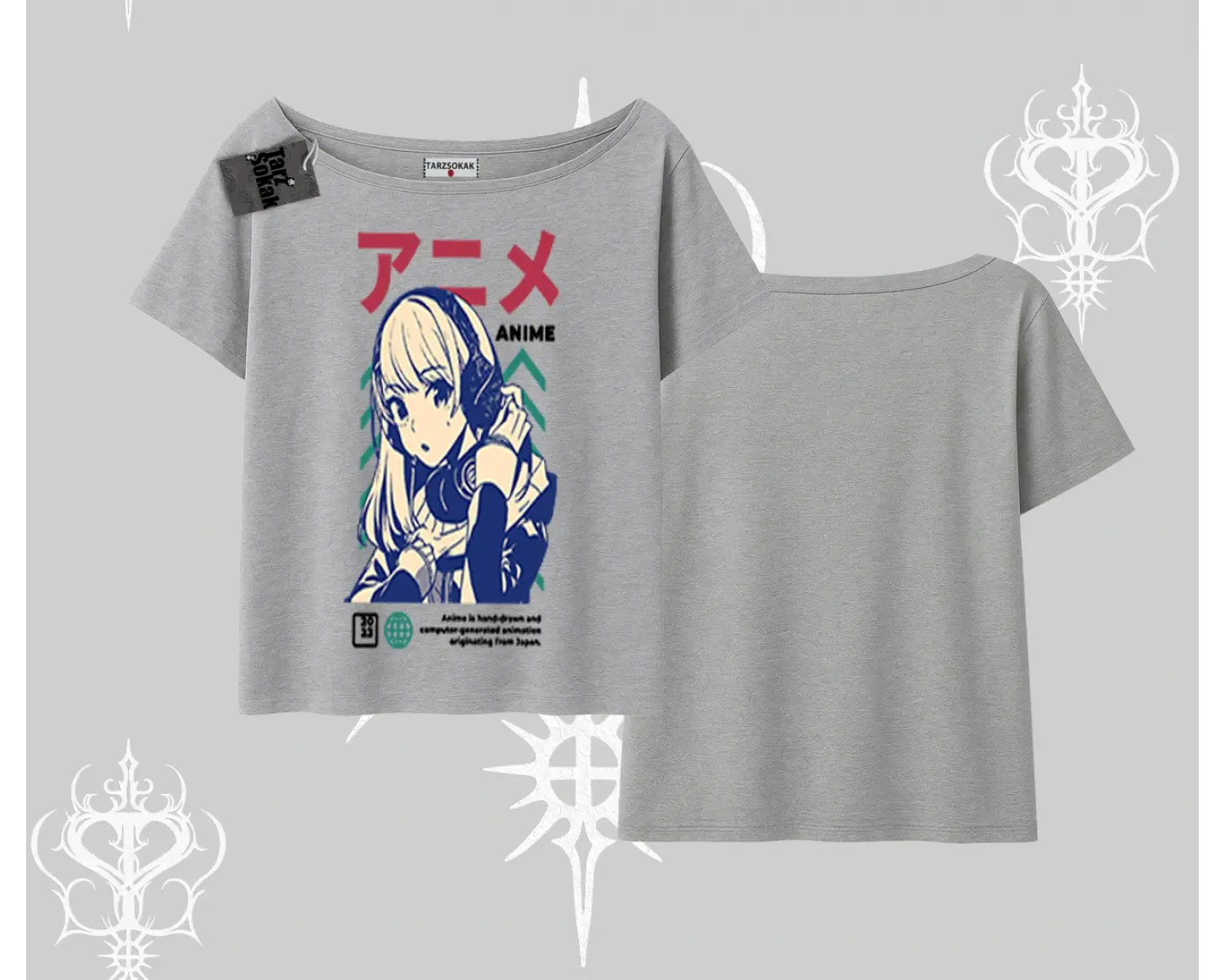 Kayık Yaka Tshirt Anime Kız Desenli Japon Tarzı