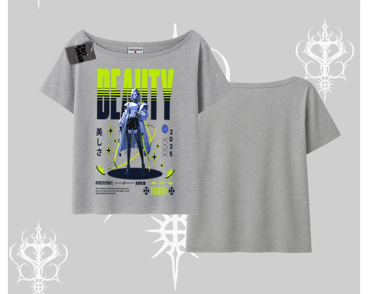 Kayık Yaka Tshirt Anime Unity Neon Detaylı Grafik Baskılı