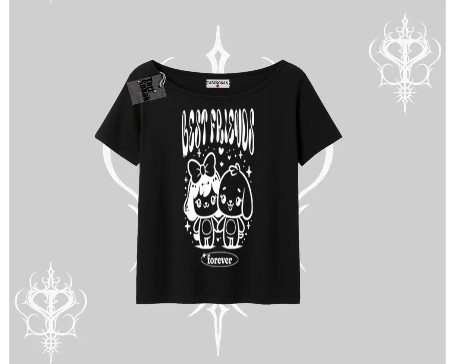 Kayık Yaka Tshirt Best Friends Forever Baskılı Sevimli Tasarım