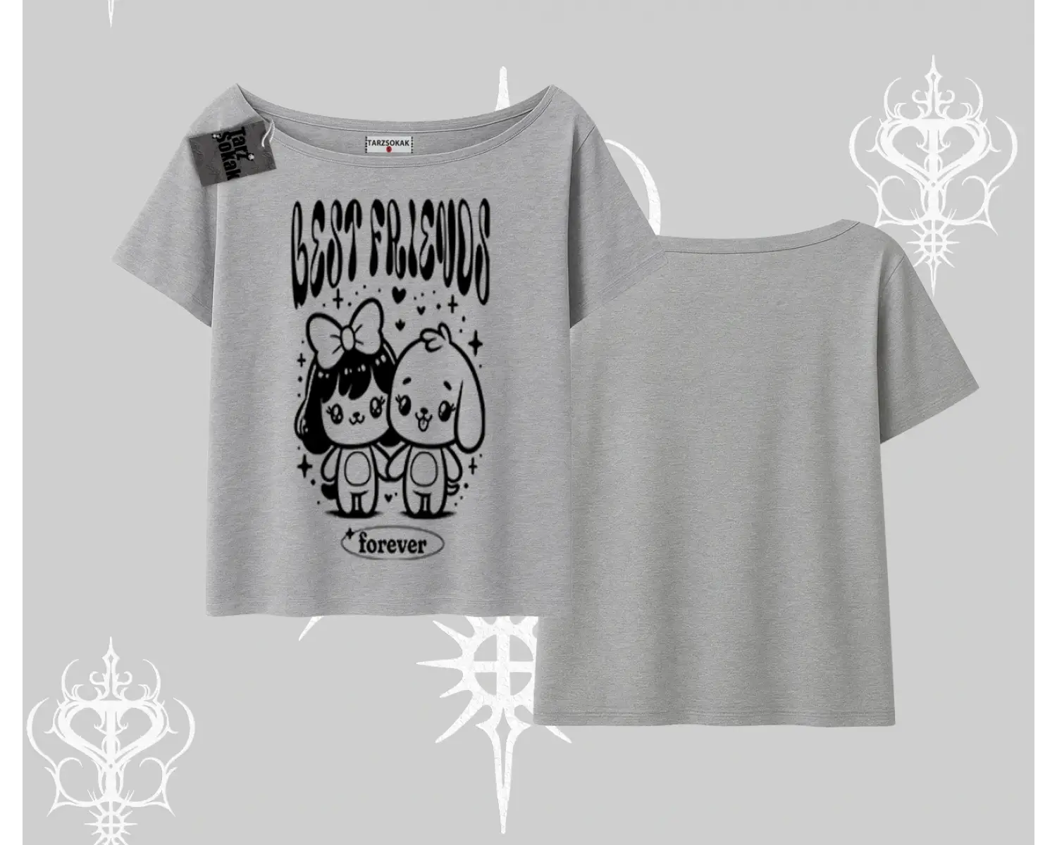 Kayık Yaka Tshirt Best Friends Forever Baskılı Sevimli Tasarım