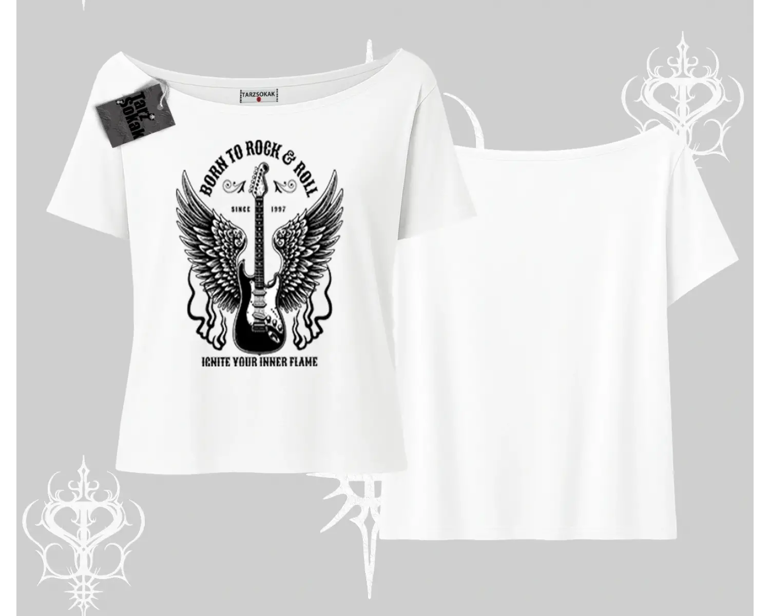 Kayık Yaka Tshirt Born to Rock Eternal Flame Legacy