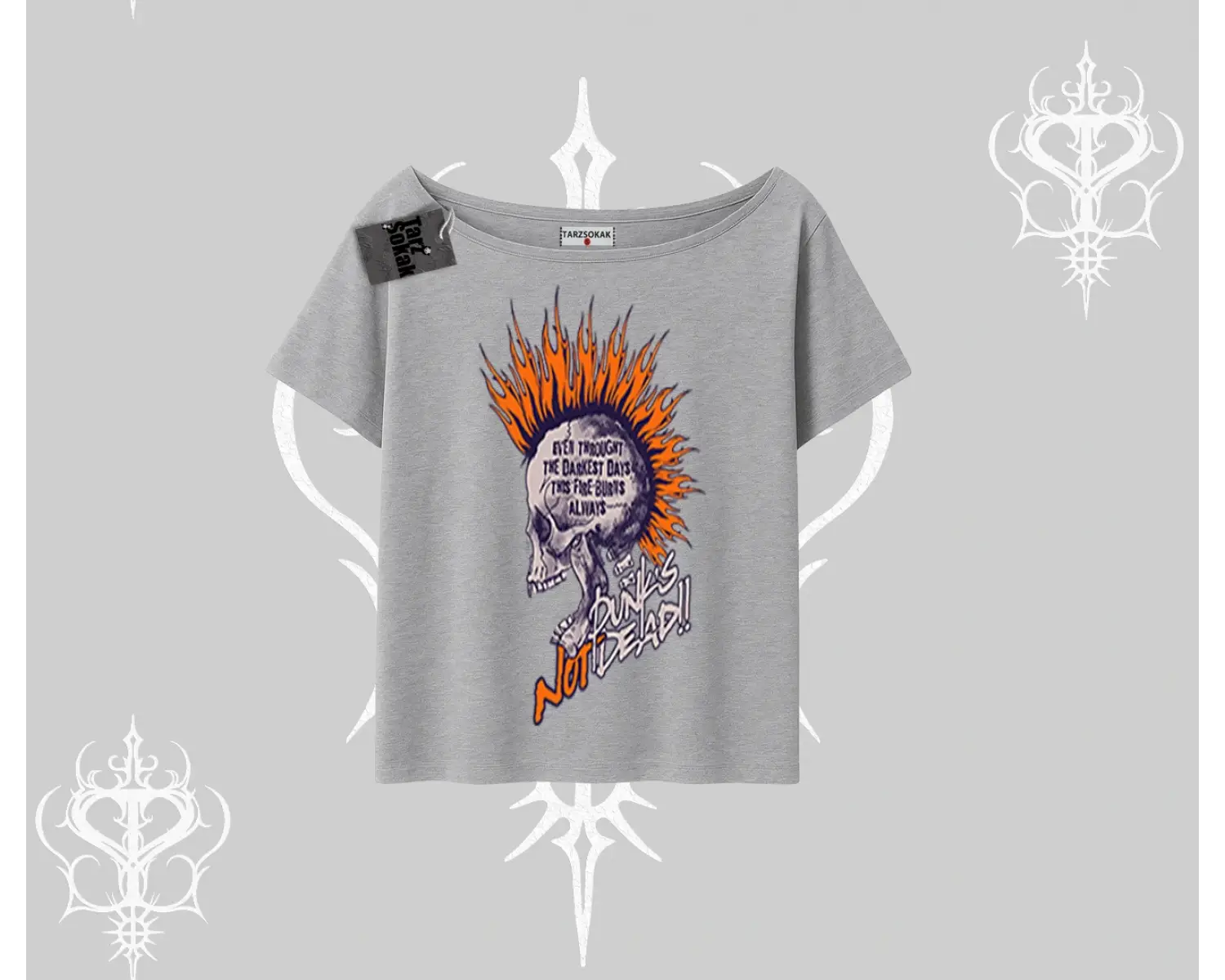 Kayık Yaka Tshirt Burning Skull Rebel Street Anthem