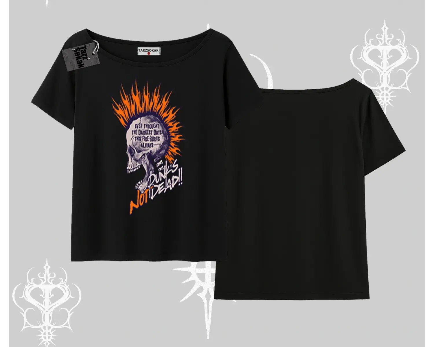 Kayık Yaka Tshirt Burning Skull Rebel Street Anthem