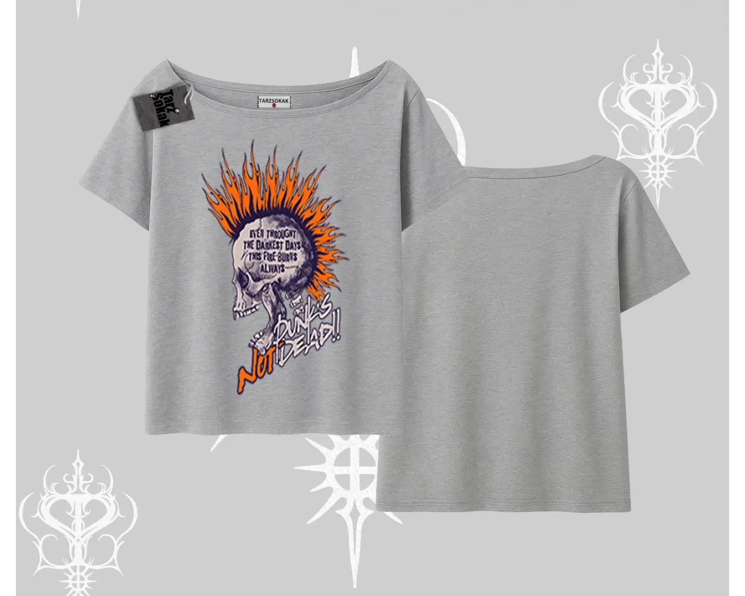 Kayık Yaka Tshirt Burning Skull Rebel Street Anthem