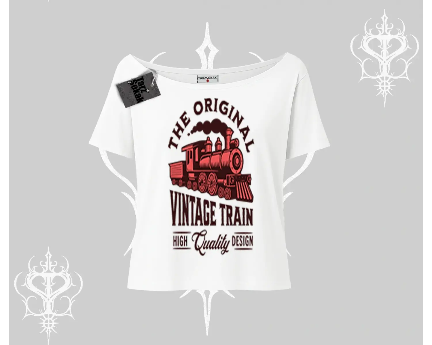 Kayık Yaka Tshirt Classic Railroad Vintage Train Street Aesthetic