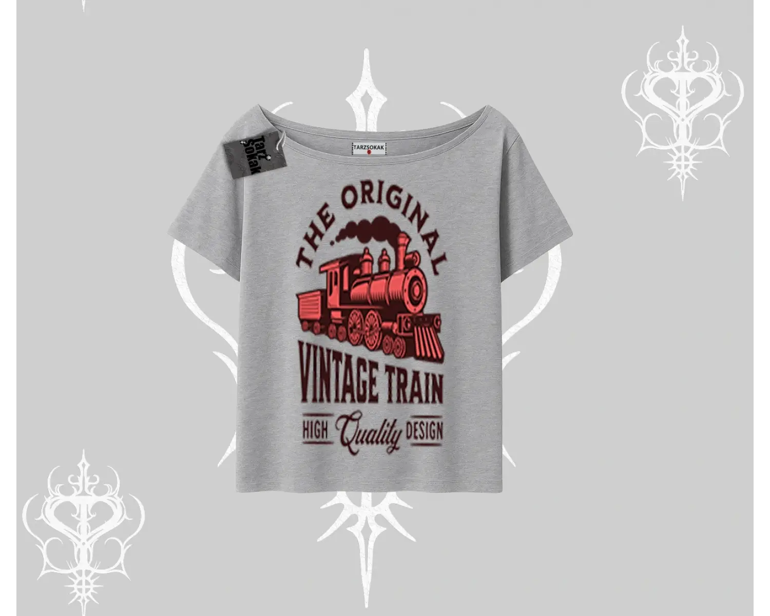 Kayık Yaka Tshirt Classic Railroad Vintage Train Street Aesthetic