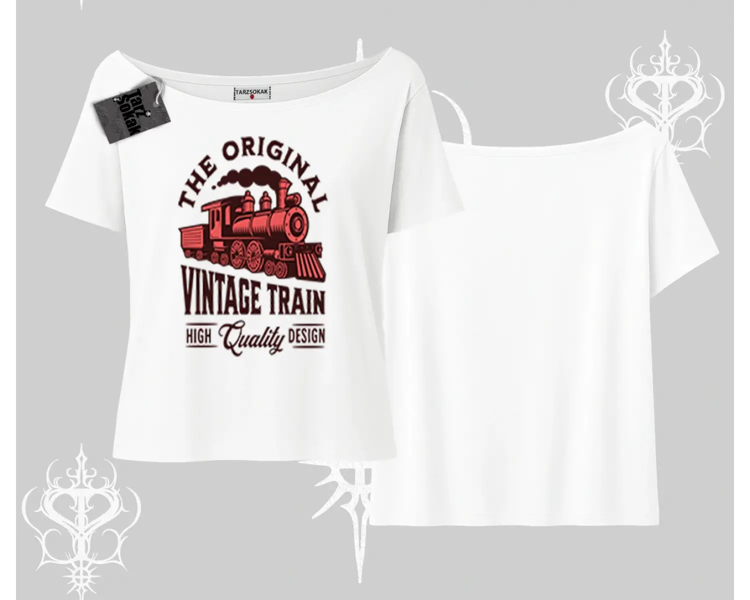 Kayık Yaka Tshirt Classic Railroad Vintage Train Street Aesthetic