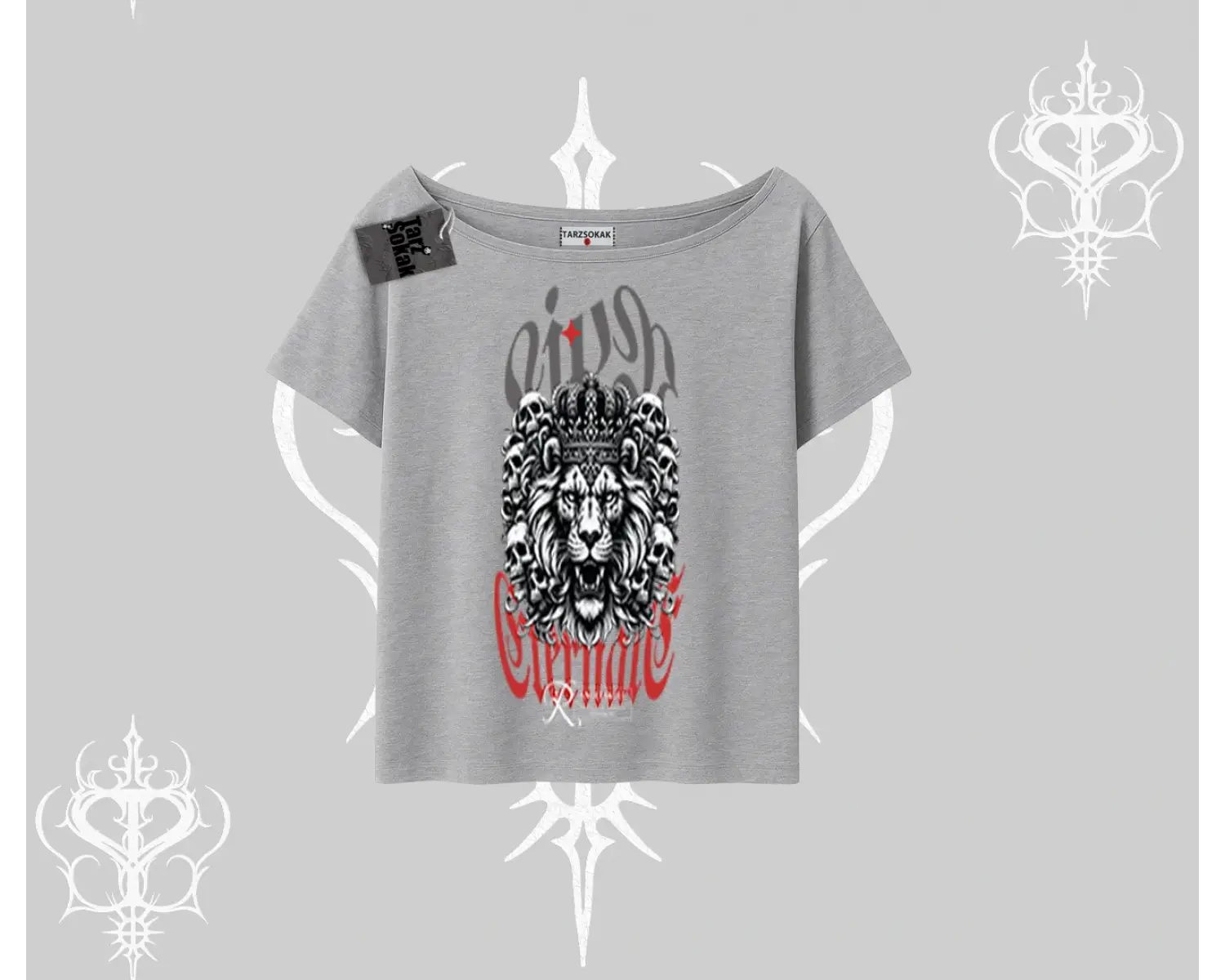 Kayık Yaka Tshirt Crowned Lion Rock Authority Myth