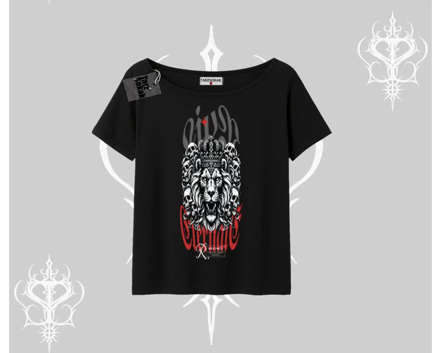 Kayık Yaka Tshirt Crowned Lion Rock Authority Myth