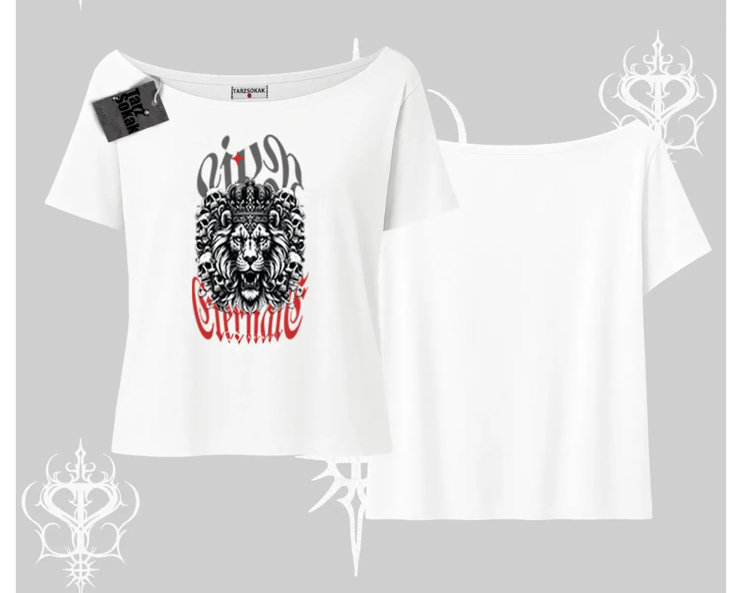 Kayık Yaka Tshirt Crowned Lion Rock Authority Myth