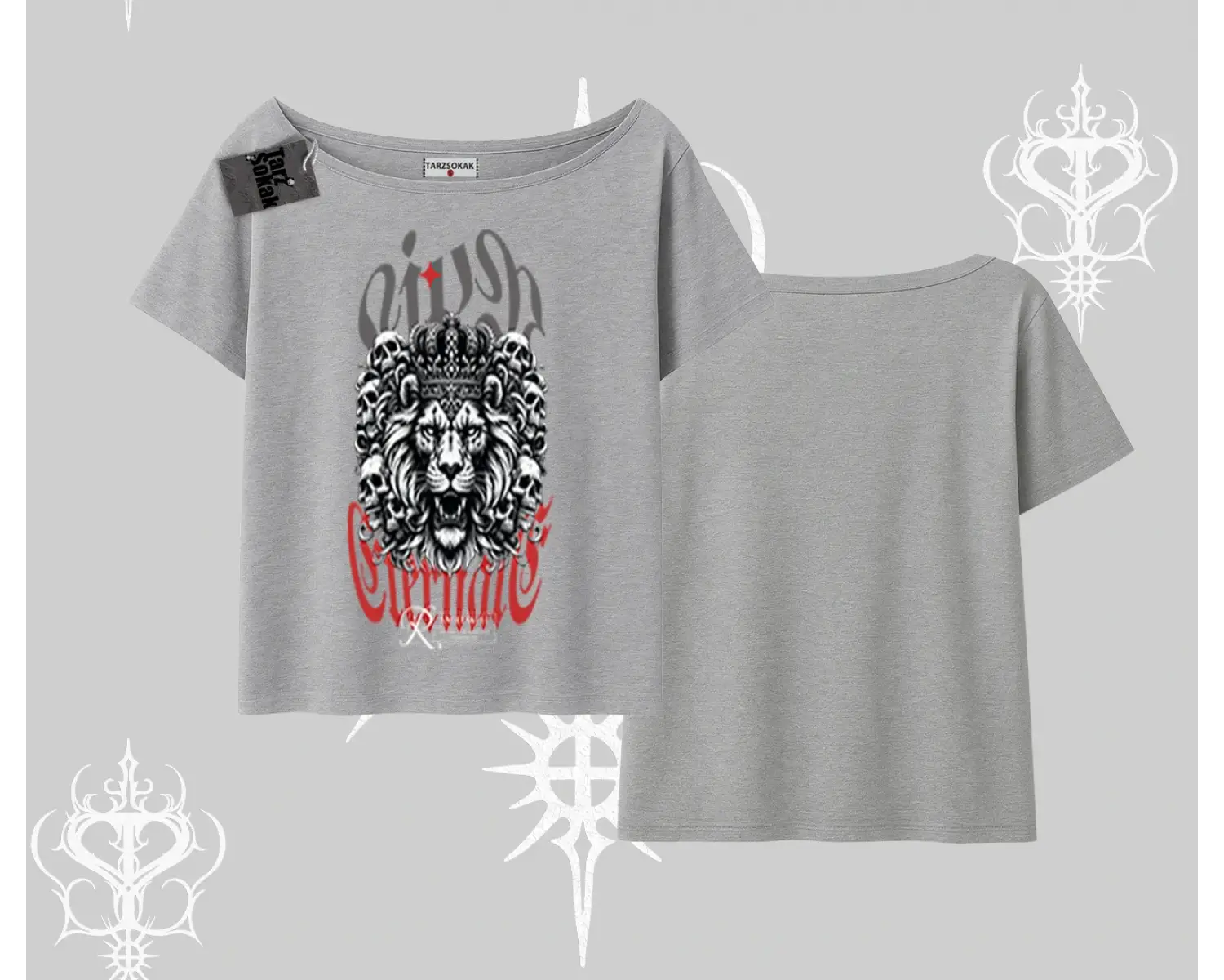 Kayık Yaka Tshirt Crowned Lion Rock Authority Myth