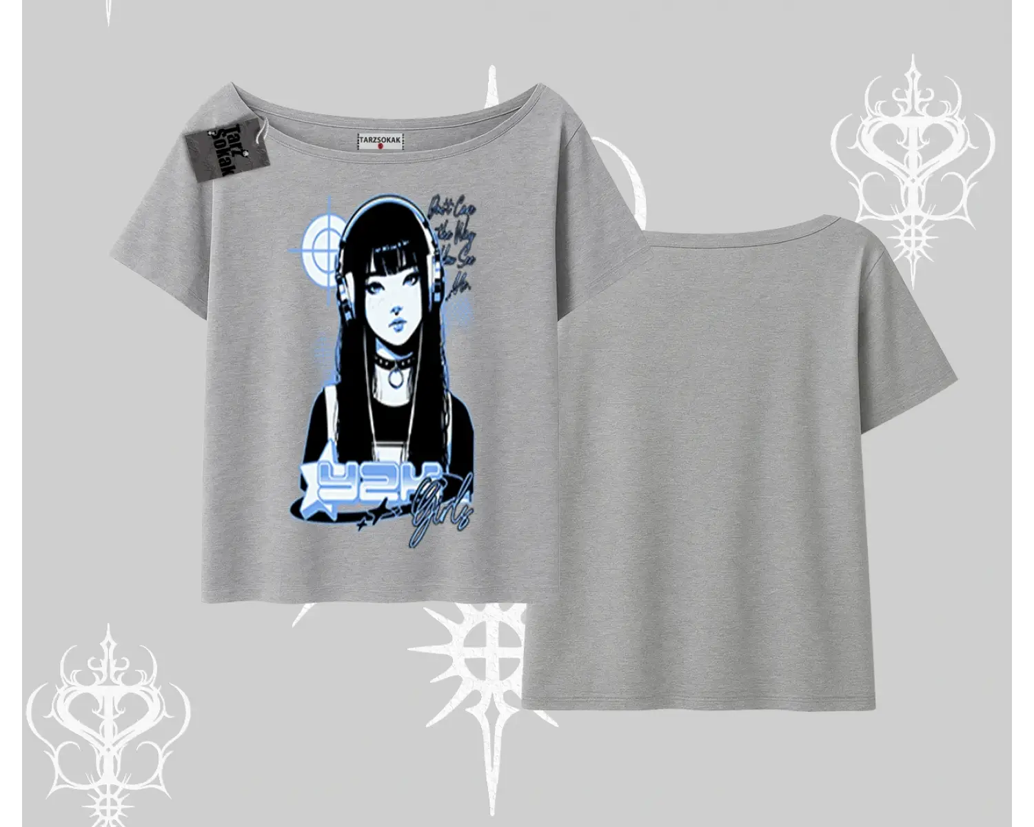 Kayık Yaka Tshirt Cyber Y2K Anime Girl Street Sound Aesthetic