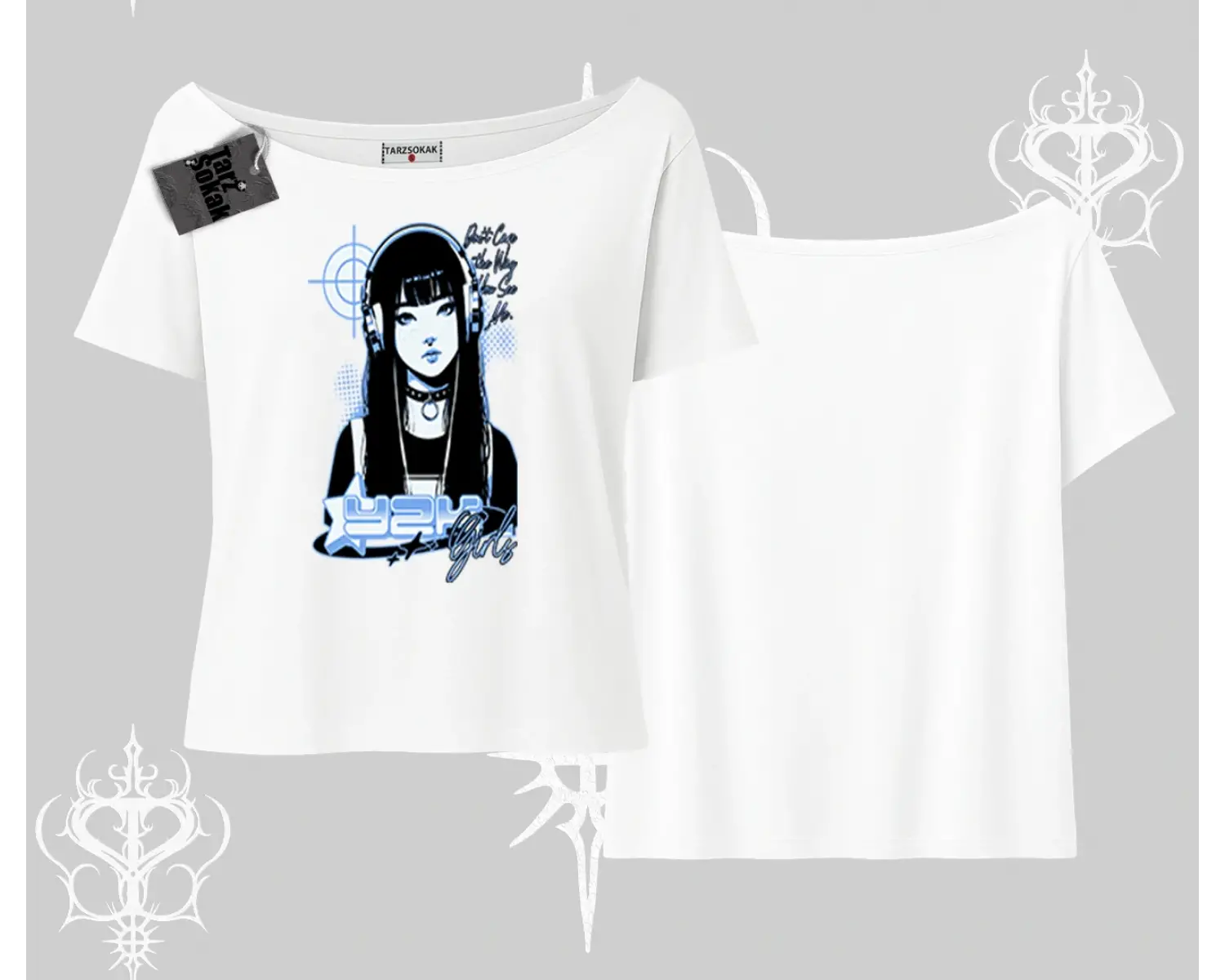 Kayık Yaka Tshirt Cyber Y2K Anime Girl Street Sound Aesthetic