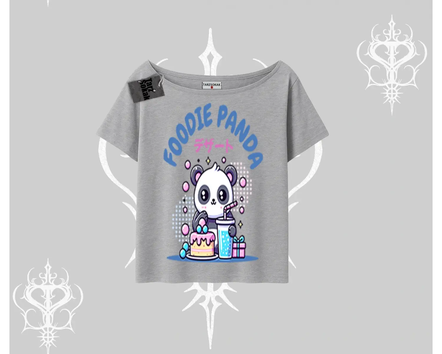 Kayık Yaka Tshirt Foodie Panda Tatlı ve Sevimli Panda Baskılı