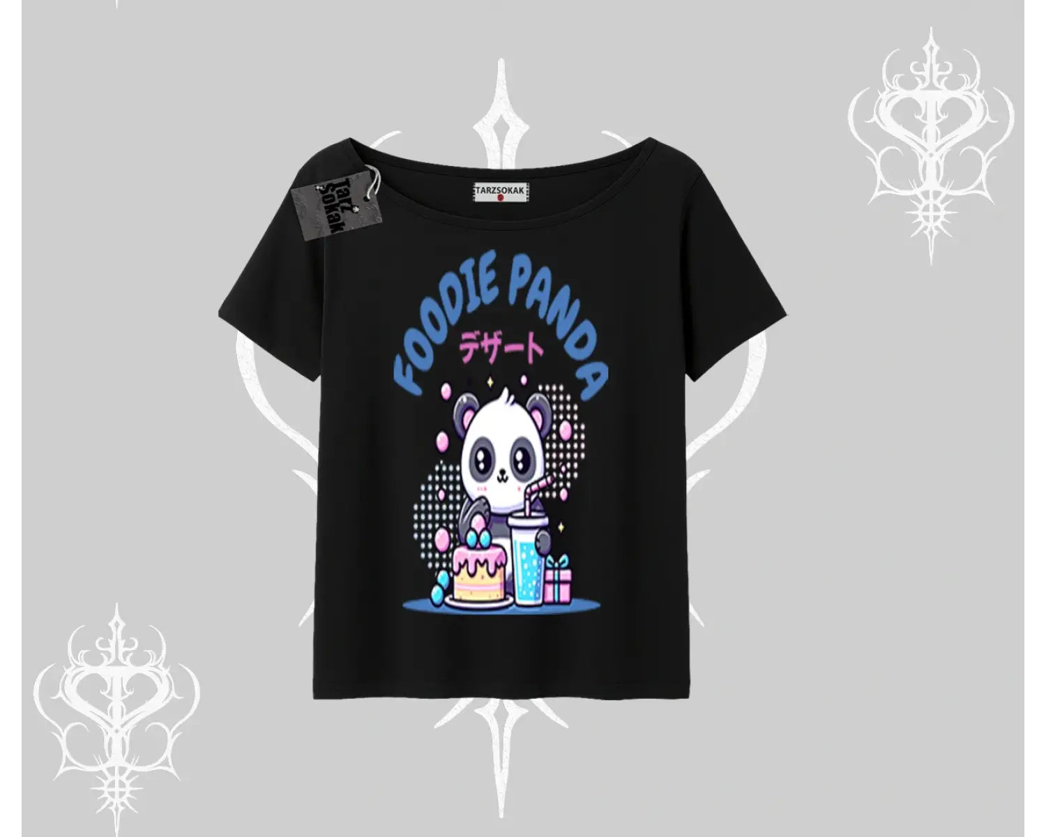 Kayık Yaka Tshirt Foodie Panda Tatlı ve Sevimli Panda Baskılı