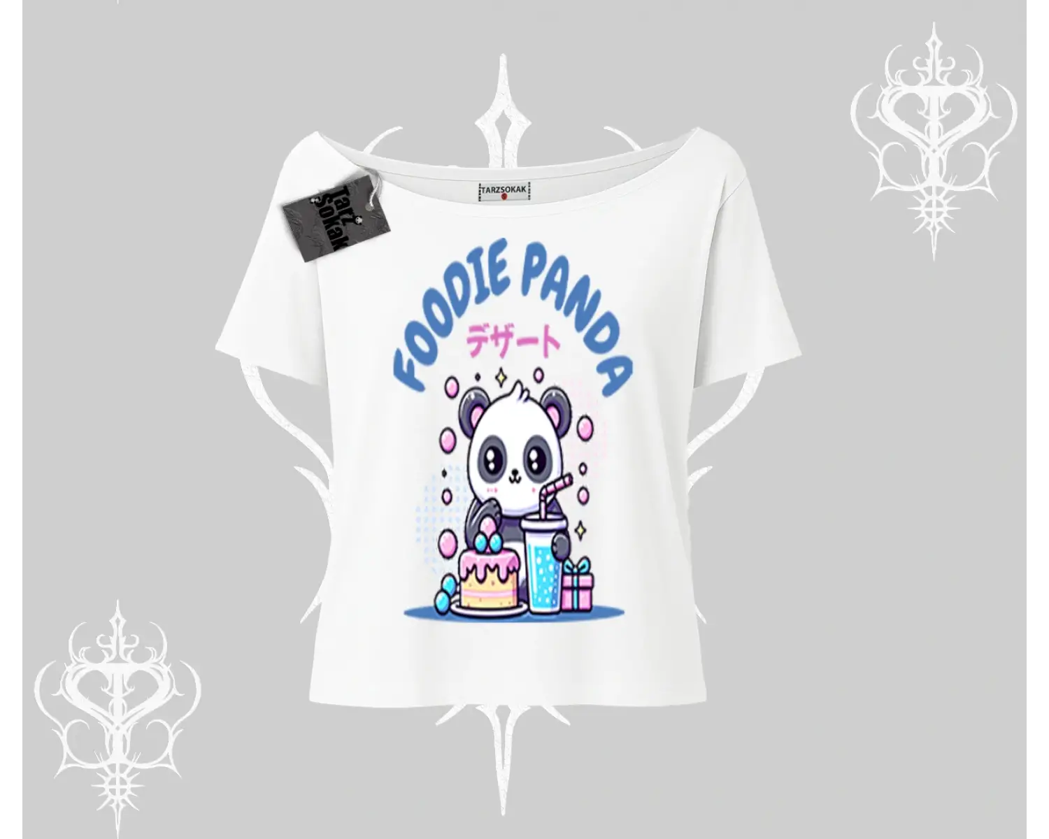 Kayık Yaka Tshirt Foodie Panda Tatlı ve Sevimli Panda Baskılı
