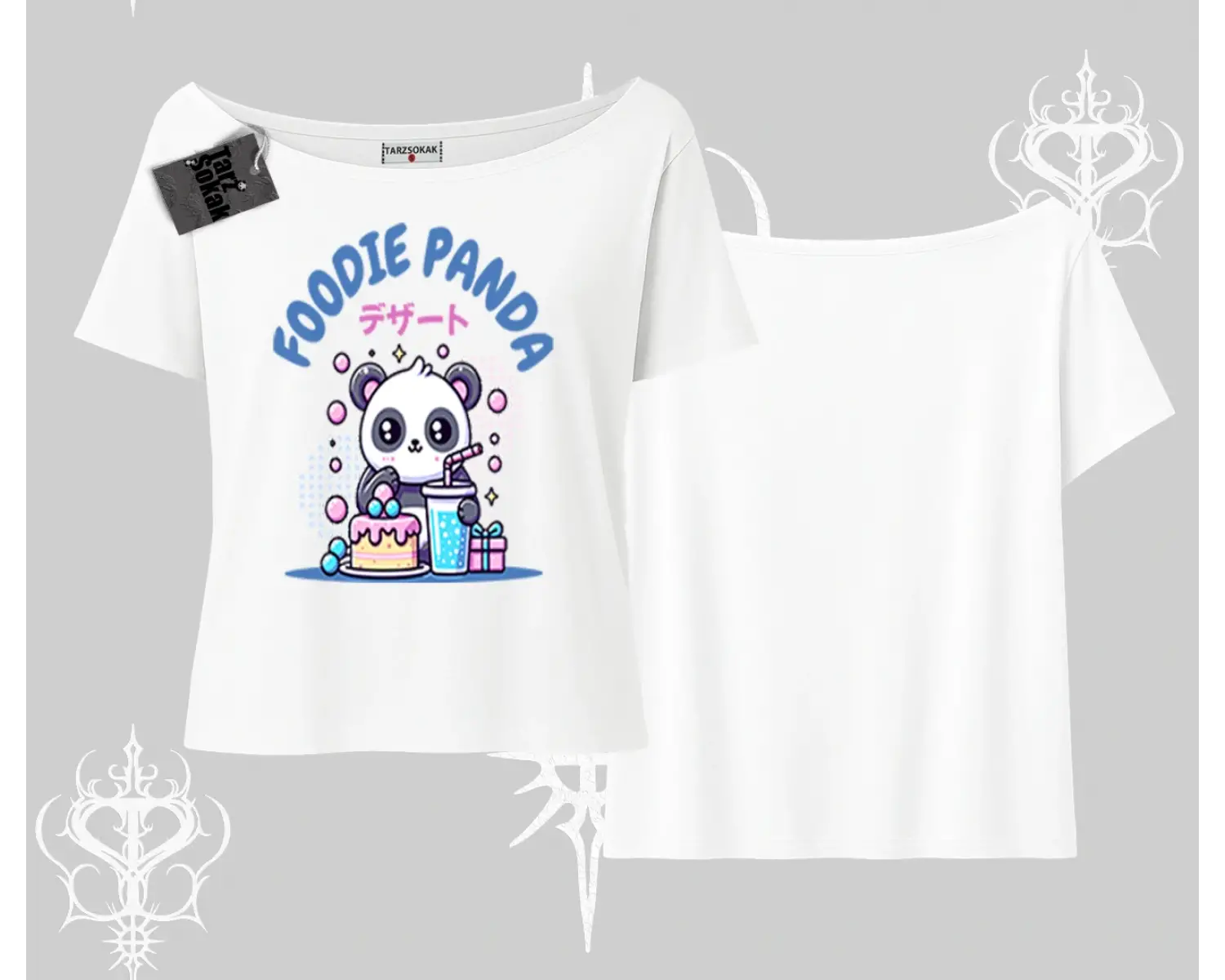 Kayık Yaka Tshirt Foodie Panda Tatlı ve Sevimli Panda Baskılı