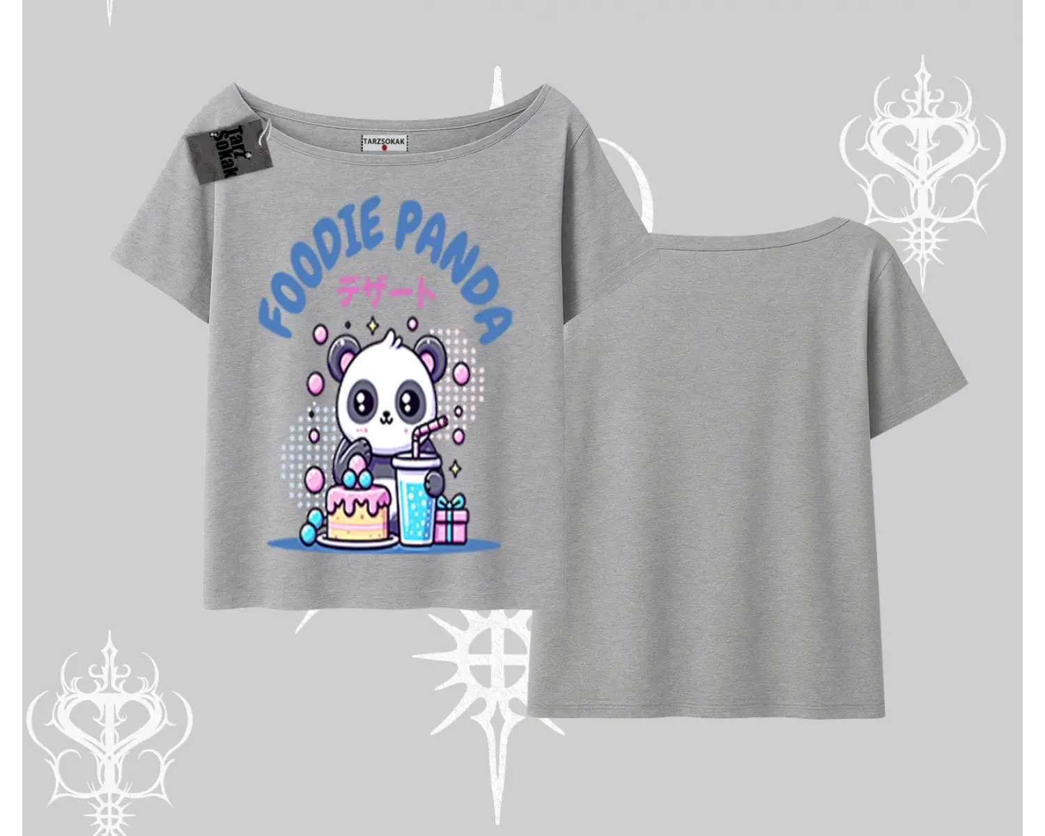 Kayık Yaka Tshirt Foodie Panda Tatlı ve Sevimli Panda Baskılı