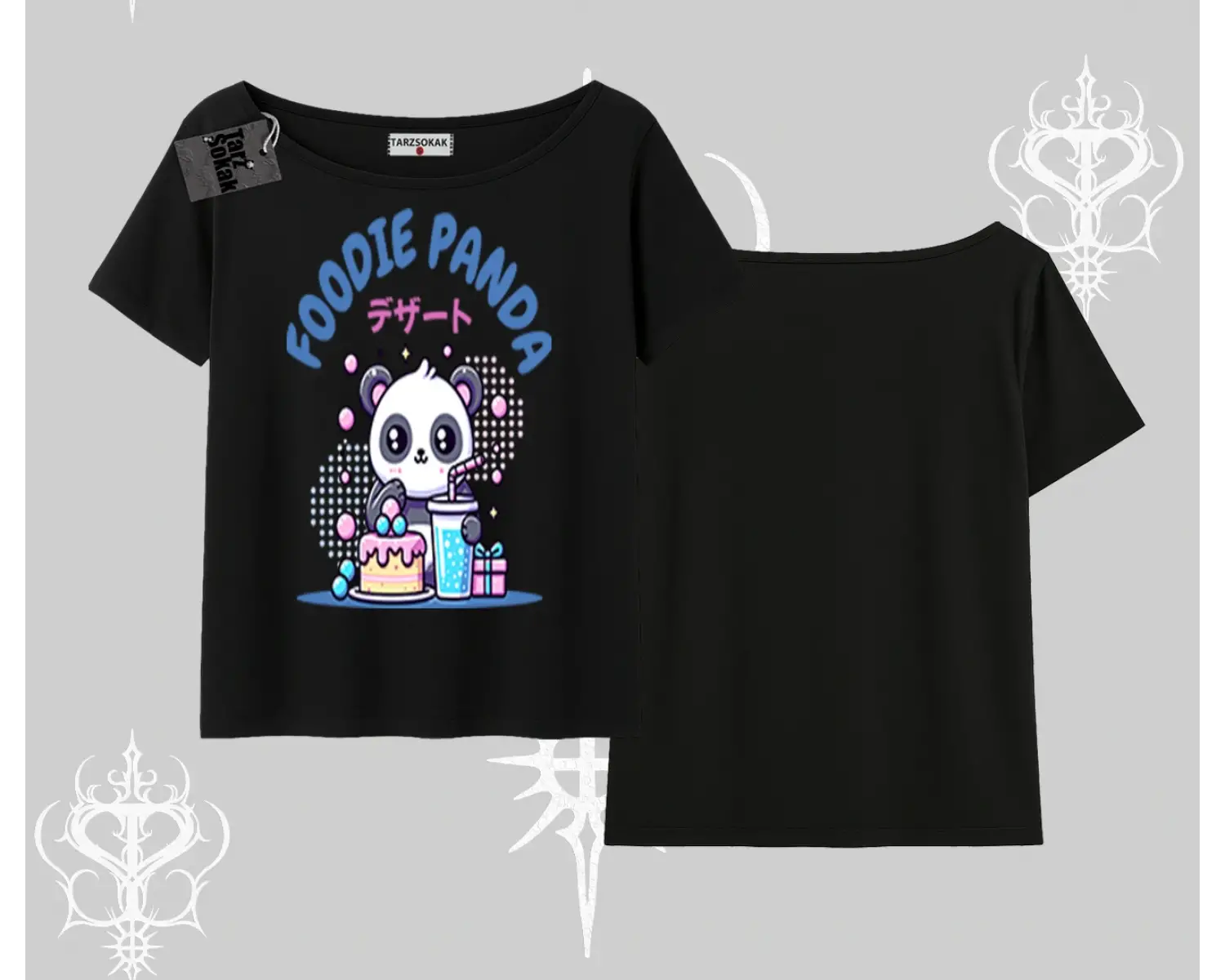 Kayık Yaka Tshirt Foodie Panda Tatlı ve Sevimli Panda Baskılı