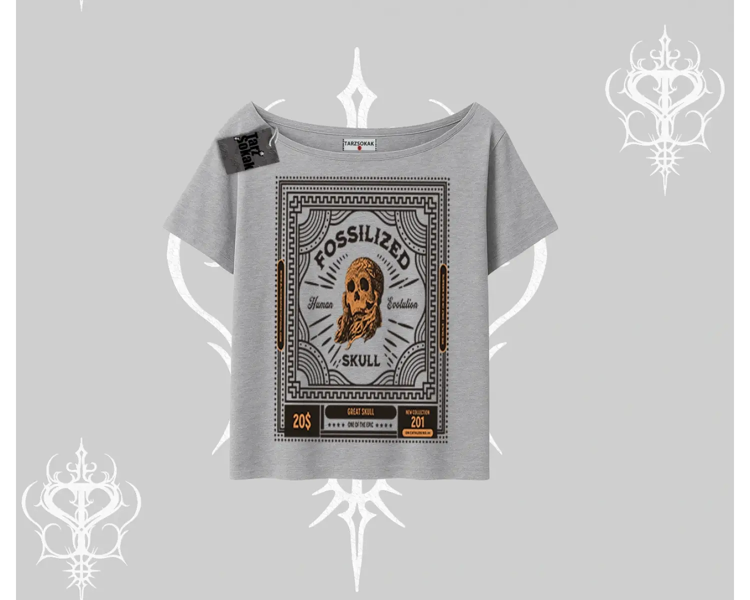 Kayık Yaka Tshirt Fossilized Skull Underground Archive