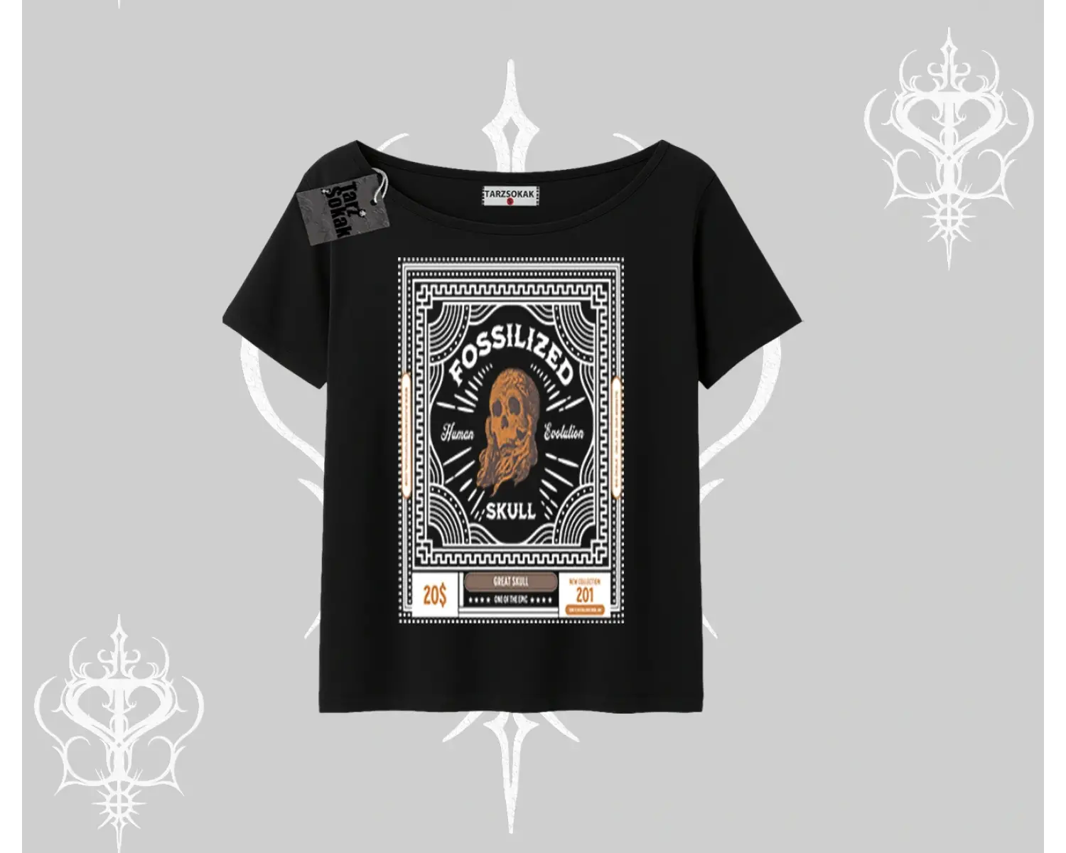 Kayık Yaka Tshirt Fossilized Skull Underground Archive