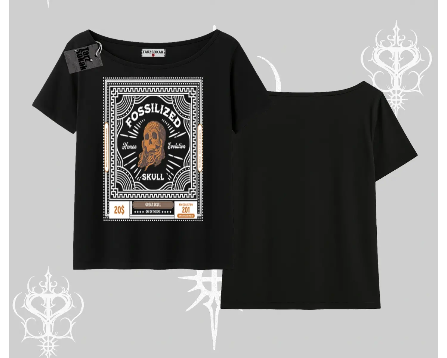 Kayık Yaka Tshirt Fossilized Skull Underground Archive