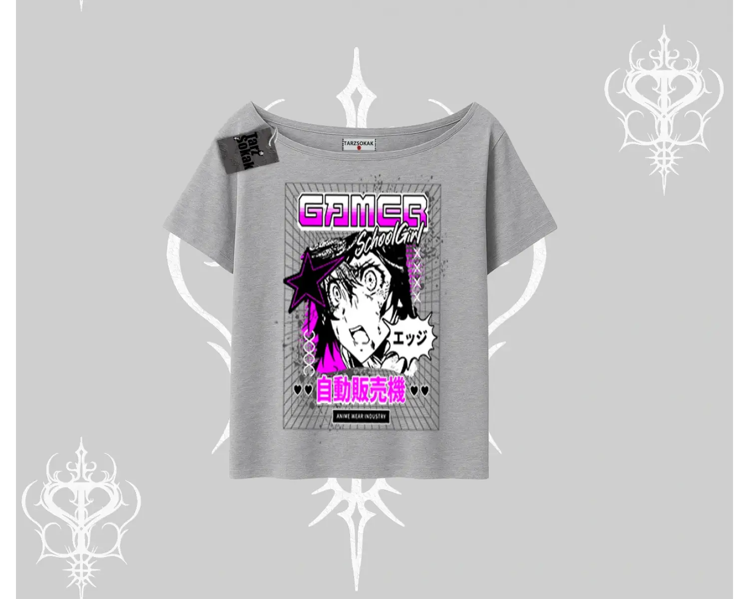 Kayık Yaka Tshirt Games Schoolgirl Anime Baskılı