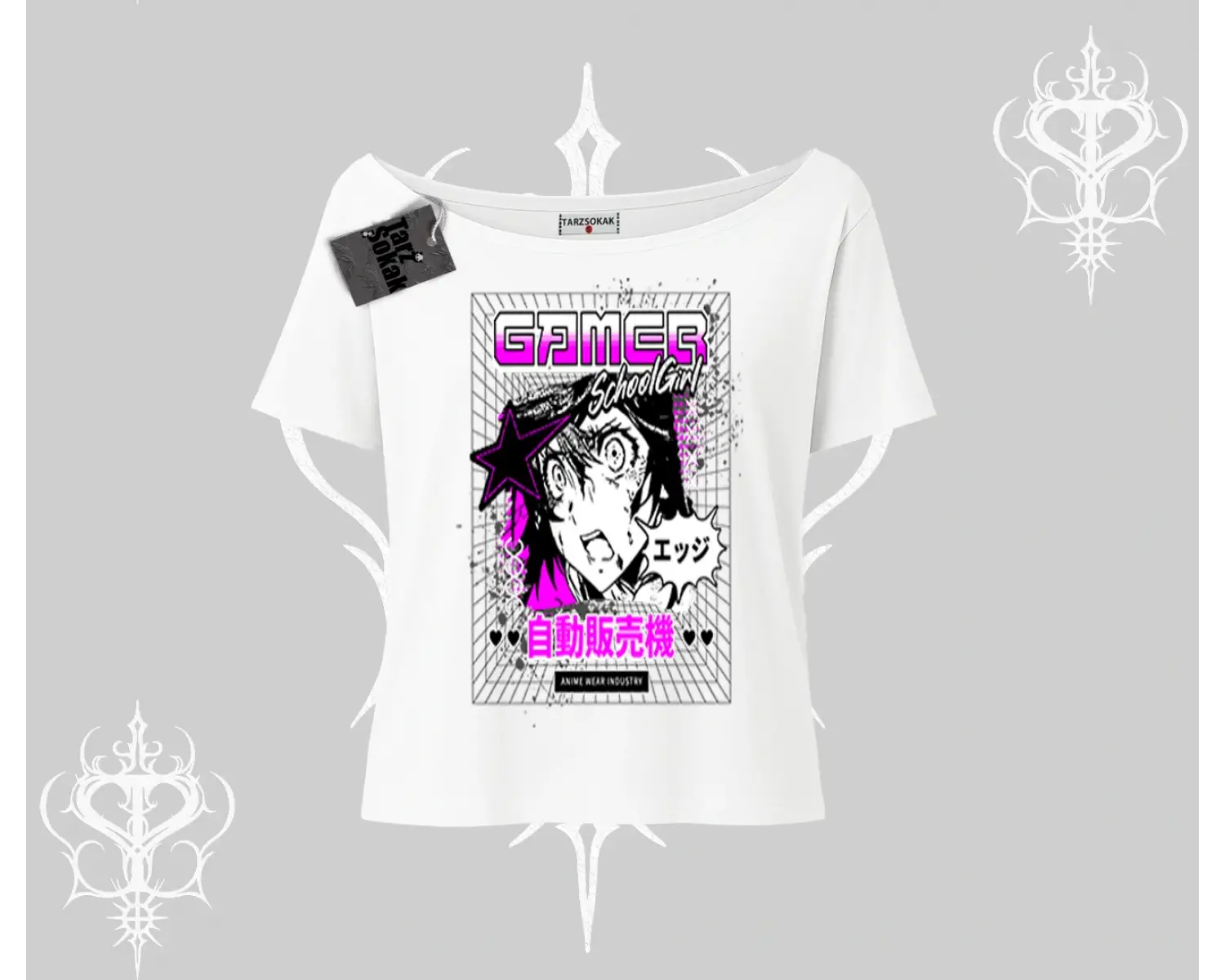 Kayık Yaka Tshirt Games Schoolgirl Anime Baskılı