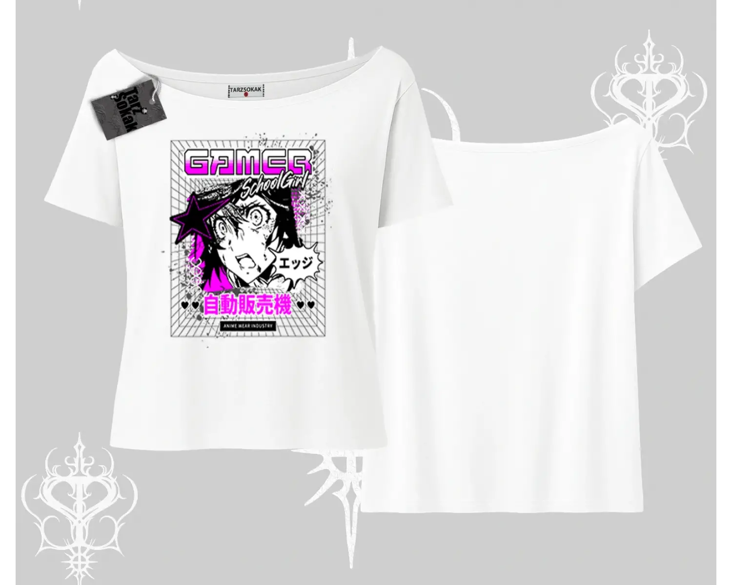 Kayık Yaka Tshirt Games Schoolgirl Anime Baskılı