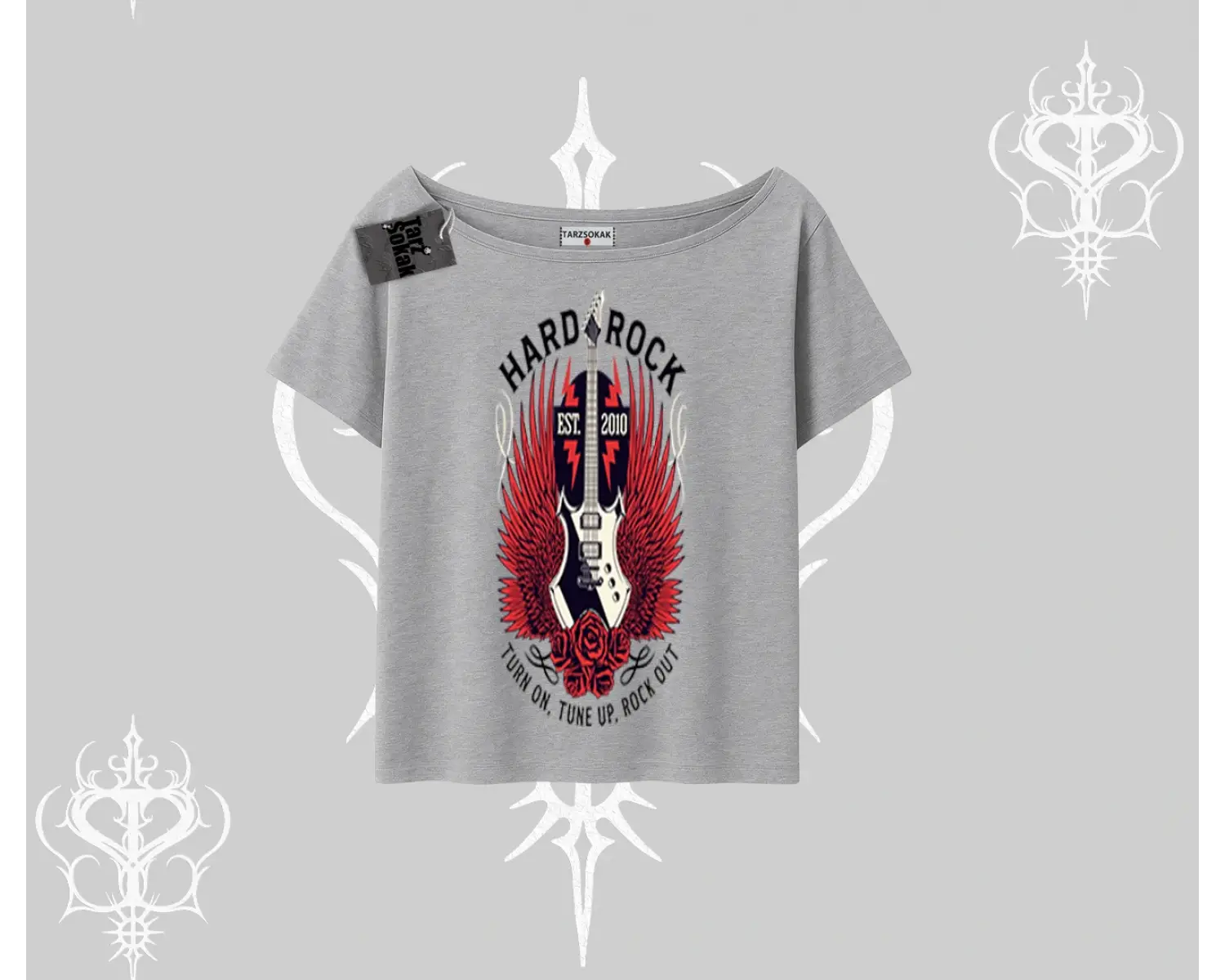 Kayık Yaka Tshirt Hard Rock Winged Guitar Rebellion