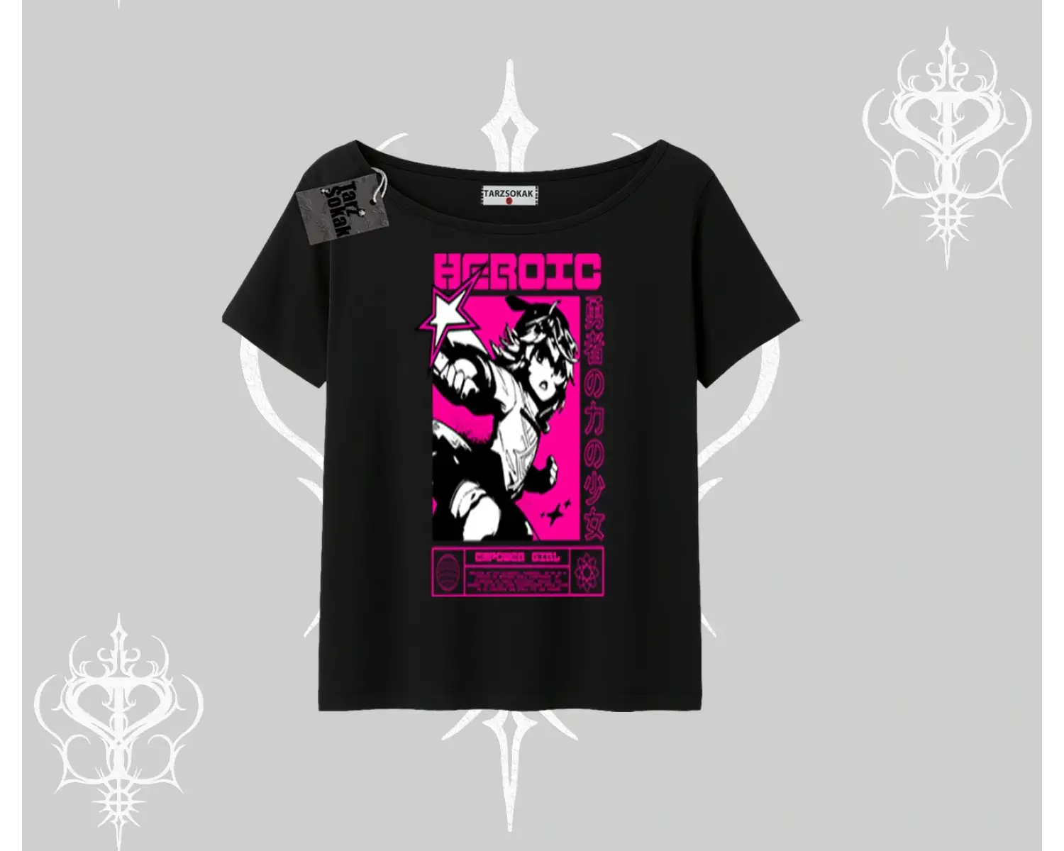 Kayık Yaka Tshirt Heroic Anime Girl Japon Stil Grafik Baskılı