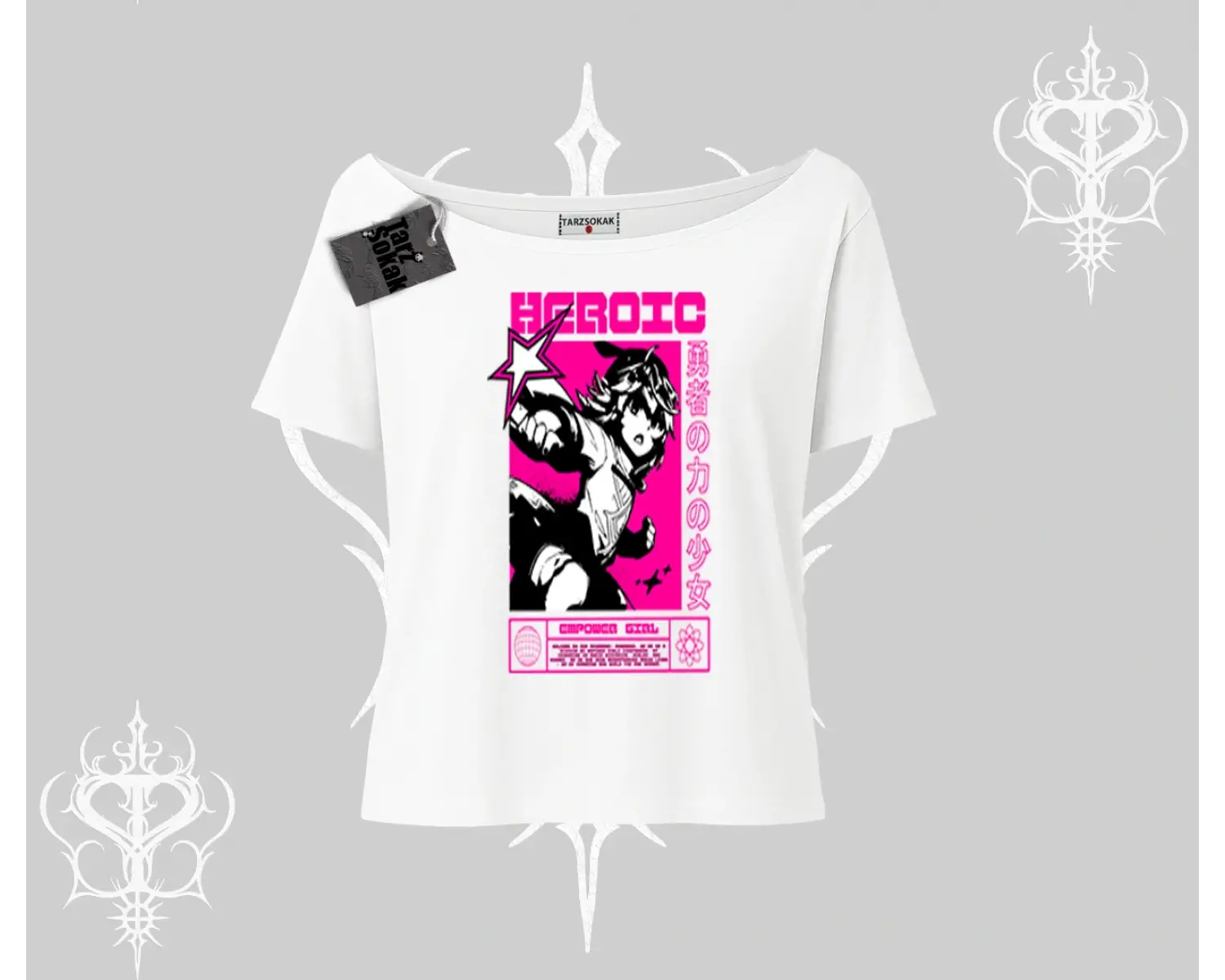 Kayık Yaka Tshirt Heroic Anime Girl Japon Stil Grafik Baskılı