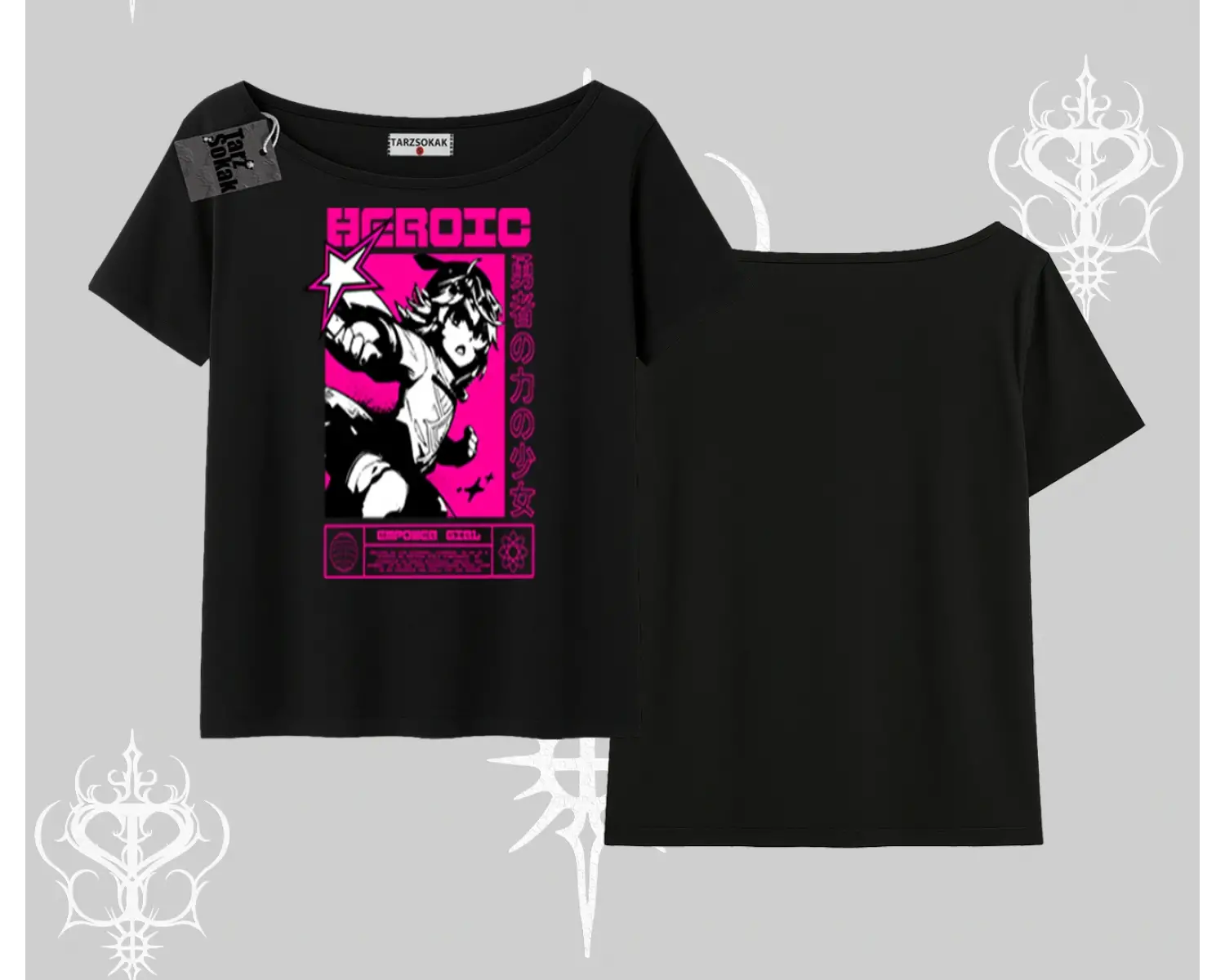 Kayık Yaka Tshirt Heroic Anime Girl Japon Stil Grafik Baskılı