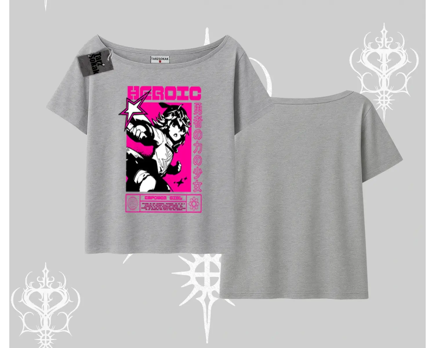 Kayık Yaka Tshirt Heroic Anime Girl Japon Stil Grafik Baskılı