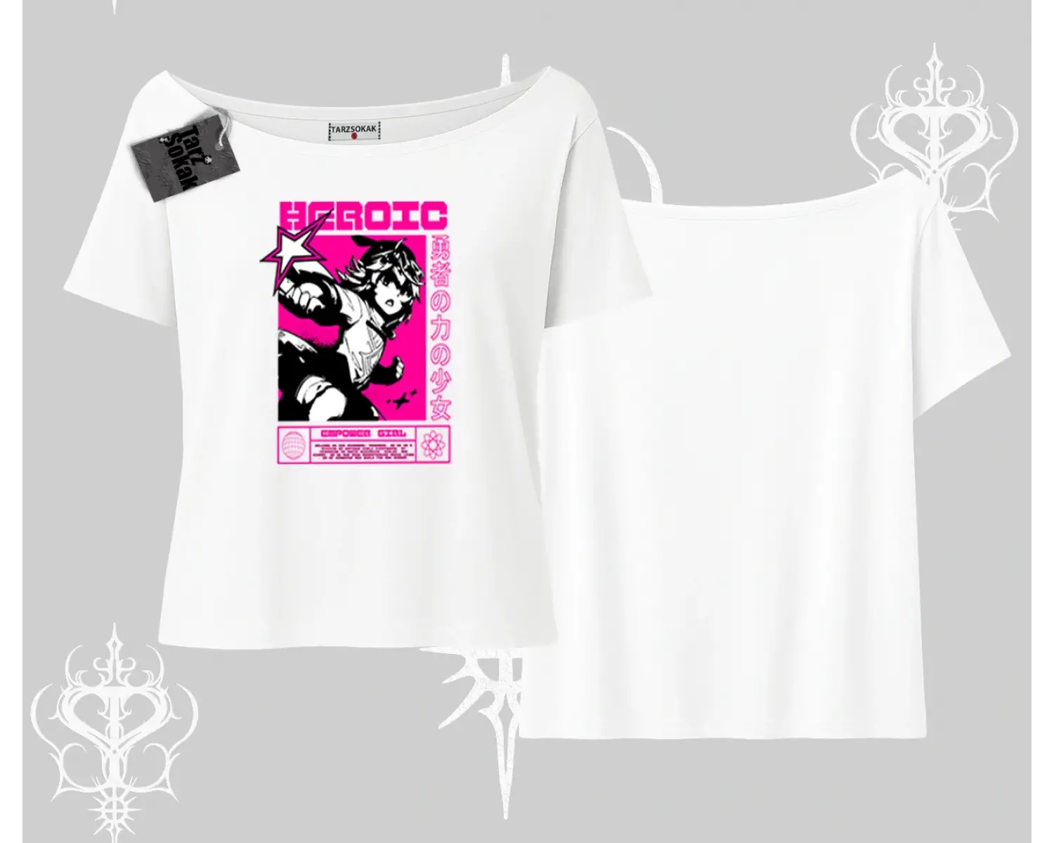 Kayık Yaka Tshirt Heroic Anime Girl Japon Stil Grafik Baskılı