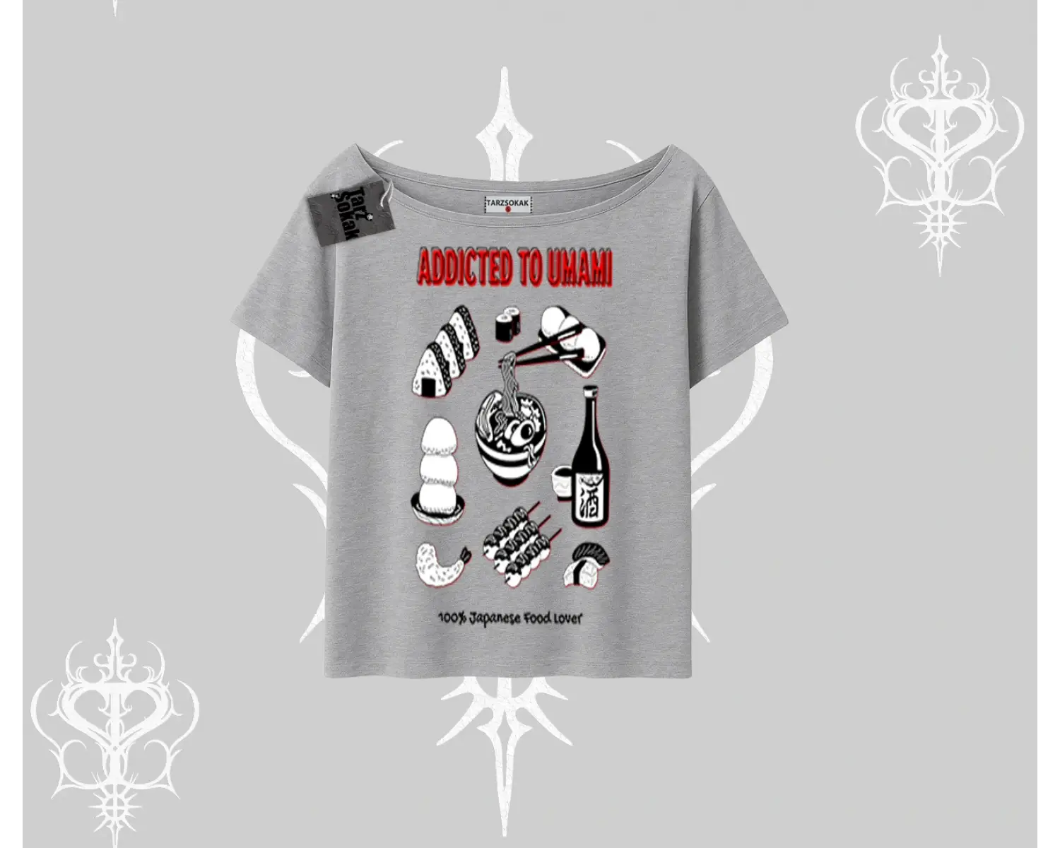 Kayık Yaka Tshirt Japon Mutfağı Umami Temalı Baskılı