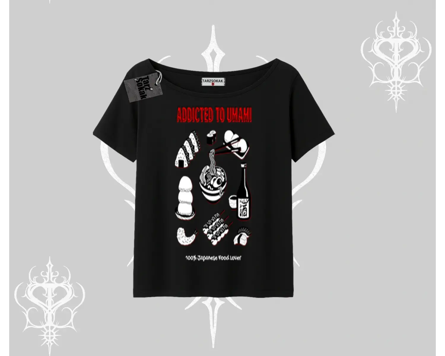 Kayık Yaka Tshirt Japon Mutfağı Umami Temalı Baskılı