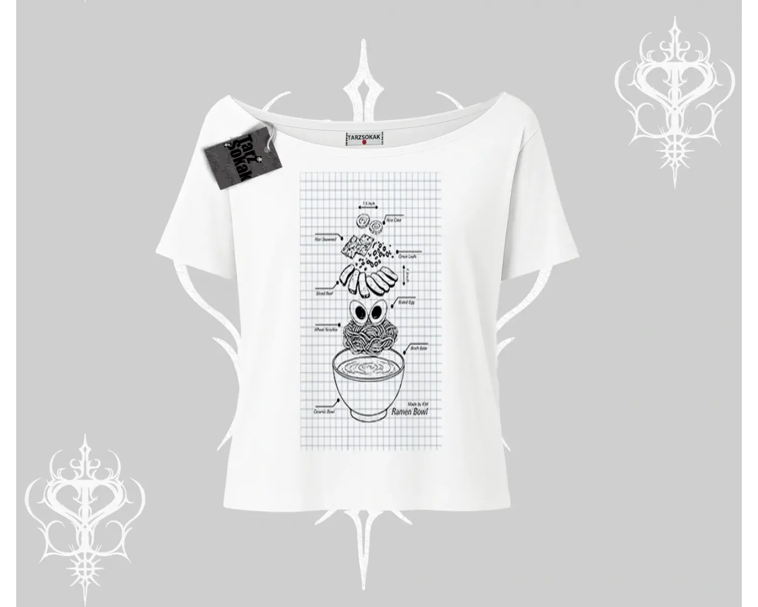 Kayık Yaka Tshirt Noodle Theory Hand Drawn Concept