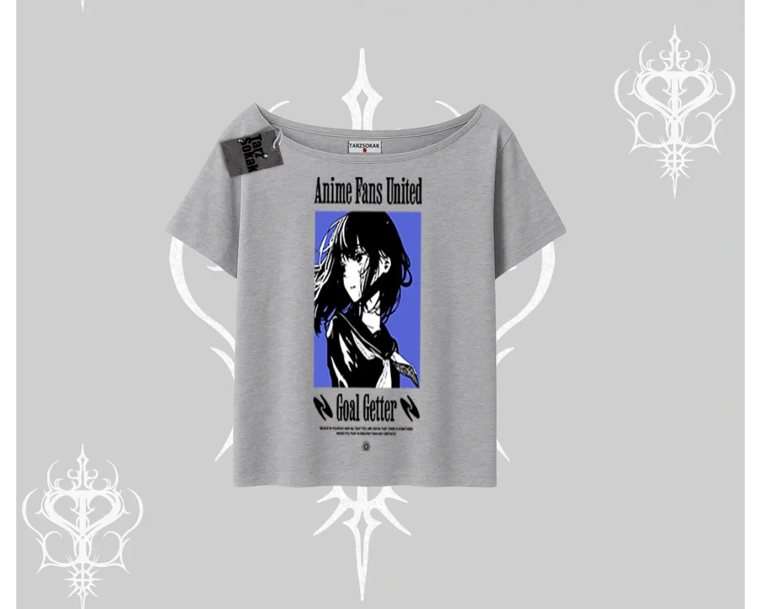 Kayık Yaka Tshirt Oversize Anime Kız Baskılı