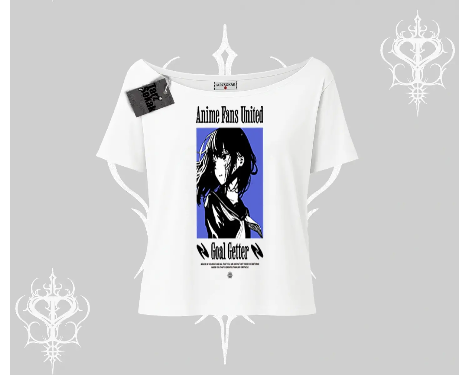 Kayık Yaka Tshirt Oversize Anime Kız Baskılı