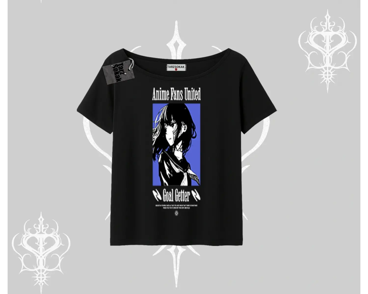 Kayık Yaka Tshirt Oversize Anime Kız Baskılı