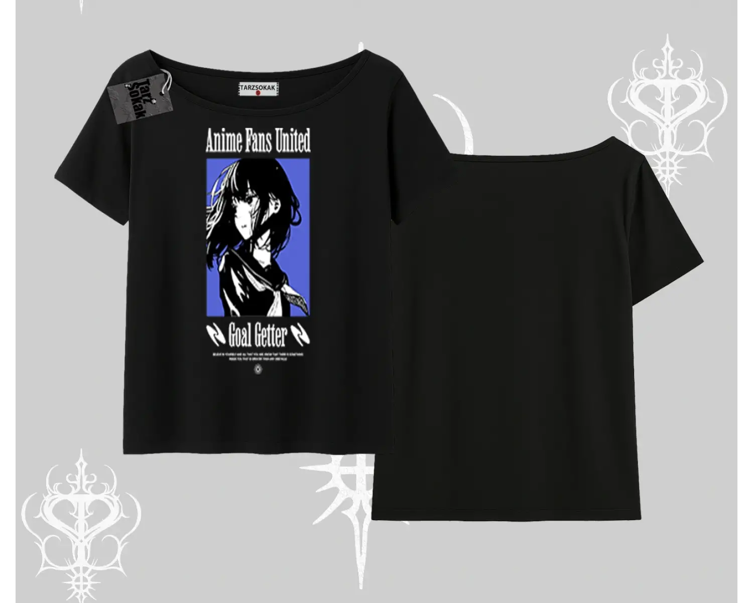 Kayık Yaka Tshirt Oversize Anime Kız Baskılı