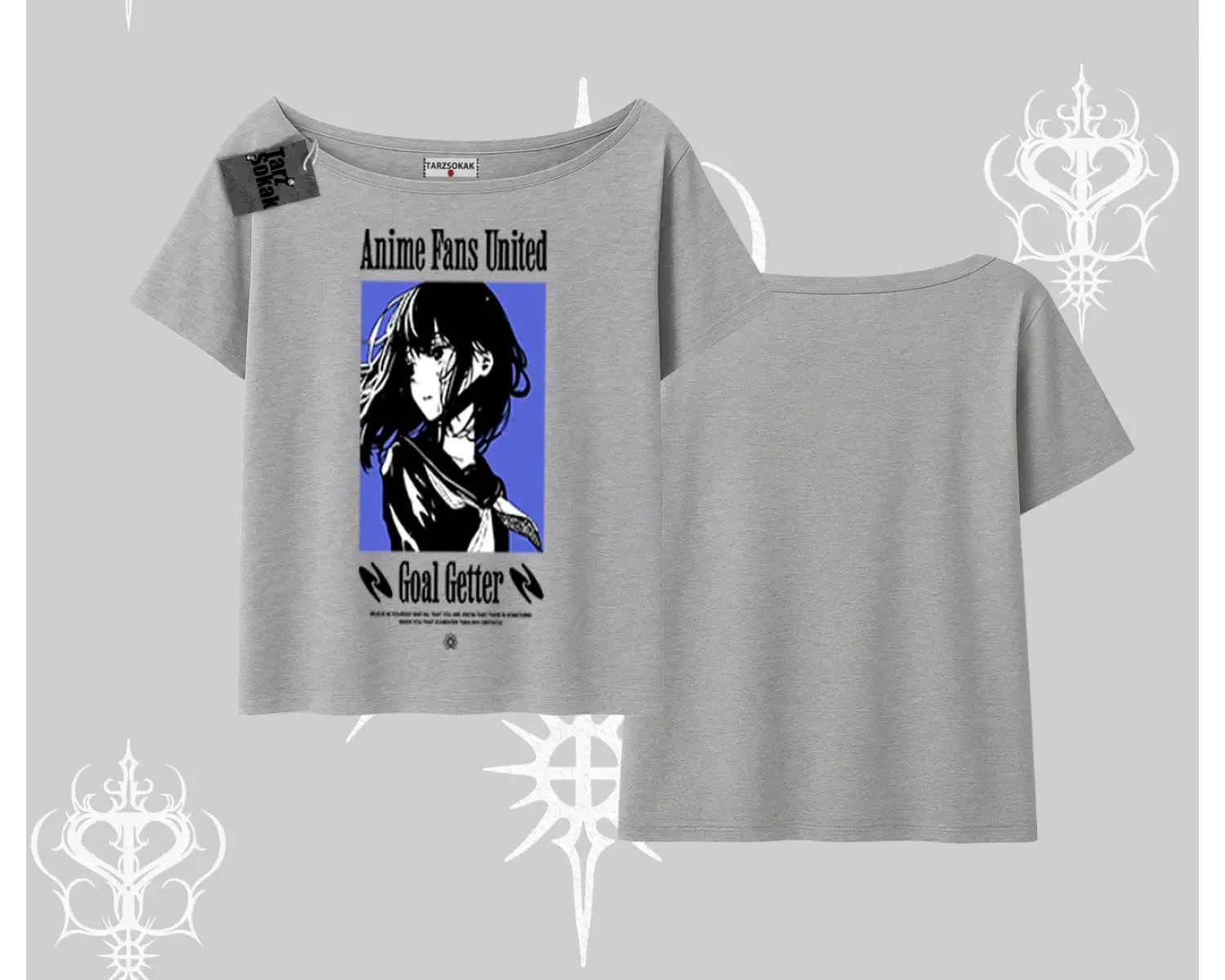 Kayık Yaka Tshirt Oversize Anime Kız Baskılı