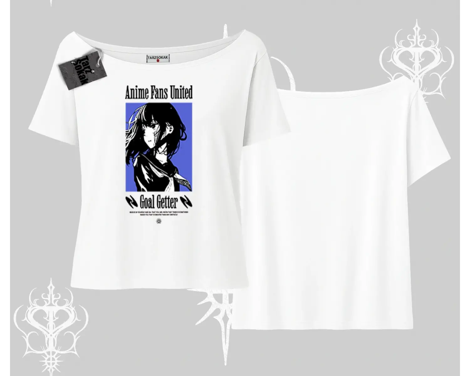 Kayık Yaka Tshirt Oversize Anime Kız Baskılı