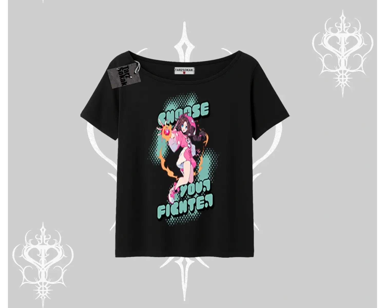 Kayık Yaka Tshirt Oversize  Anime Kız Desenli Japon Stil