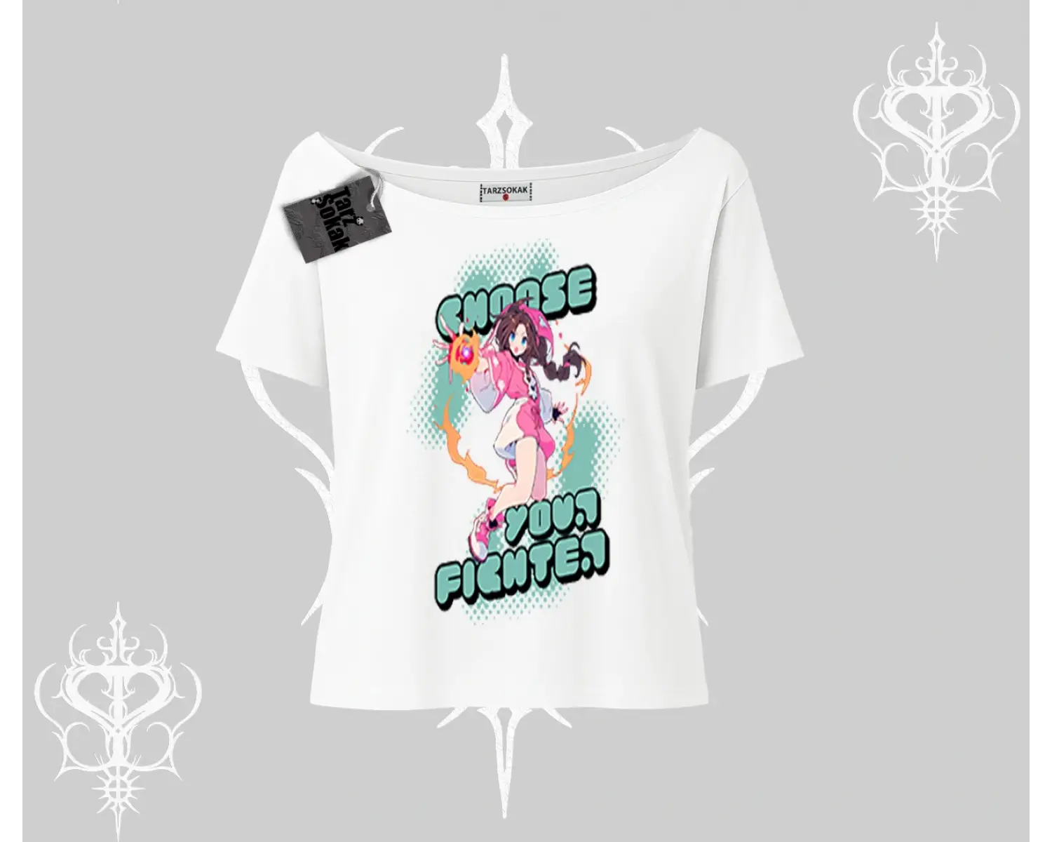 Kayık Yaka Tshirt Oversize  Anime Kız Desenli Japon Stil